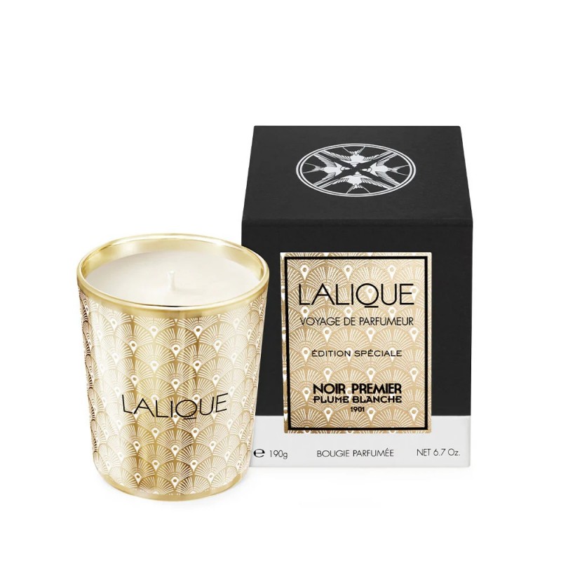 Lalique Candle - Elegancka świeca ozdobna, świeca luksusowa dekoracyjna - Noir Premier Plume Blanche 1901 - 190g